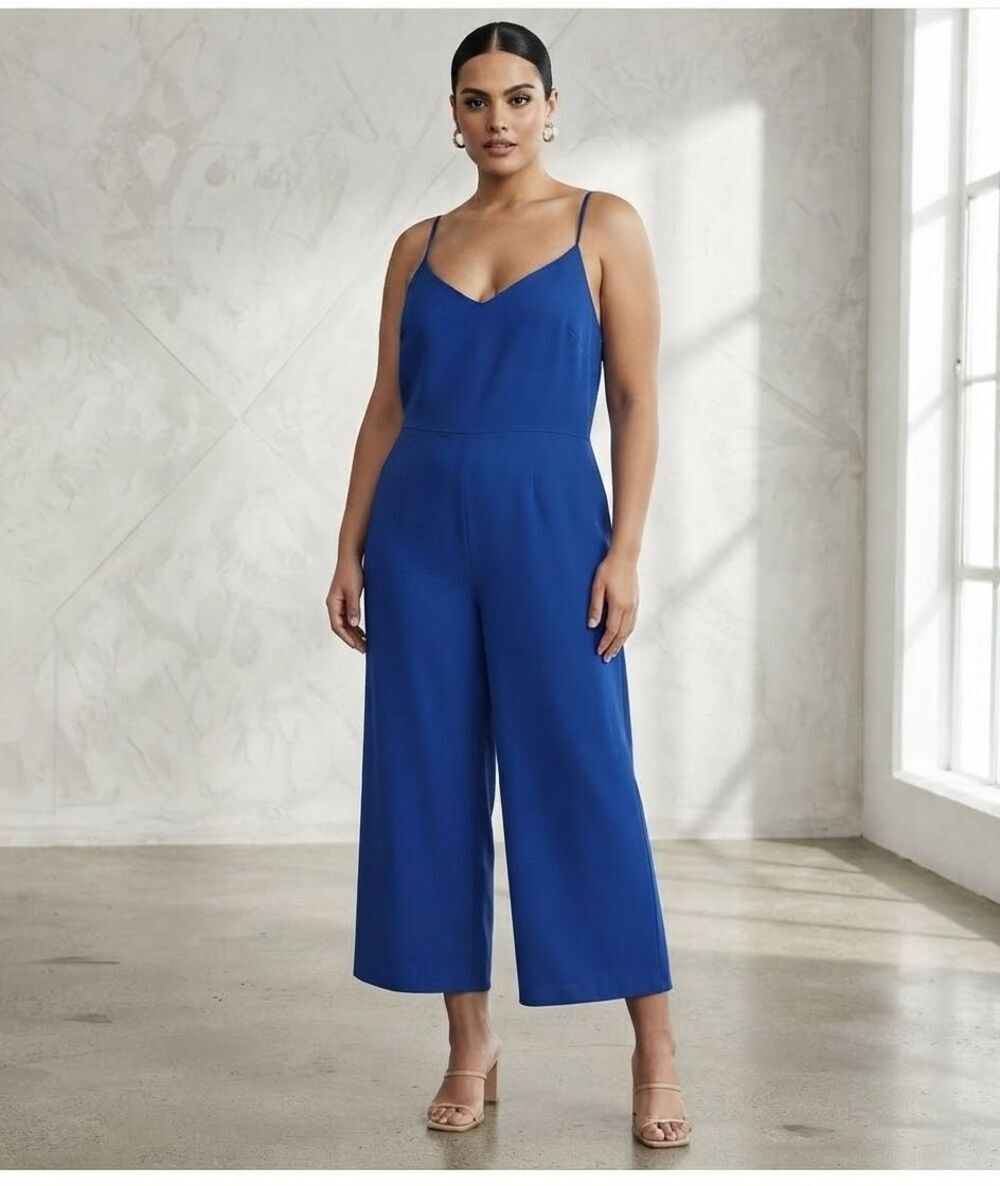 ASOS royal blue cropped wide leg jumpsuit size 14
